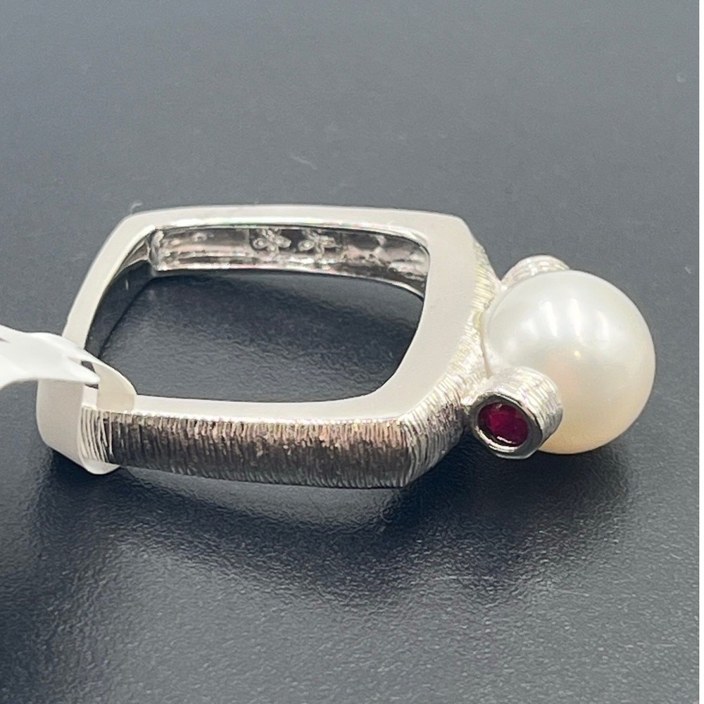 Michelle Albala 10mm Round Pearl Rhodium Sterling Ruby Cabochon Ring New Sz 9